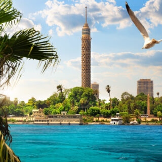TV tower near Nile in Cairo at sunlight